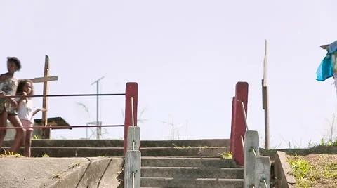 Group of girls climbing down the steps Stock Footage 61292510