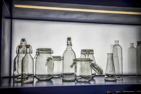 A group of glass objects in the kitchen Stock Photos