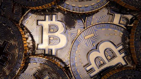 Group of golden bitcoin Stock Illustration