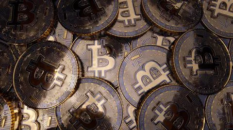 Group of golden bitcoin Stock Illustration