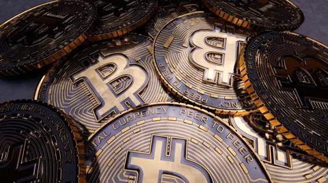 Group of golden bitcoin Stock Illustration