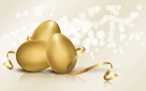 Group of golden Easter eggs on background Stock Illustration