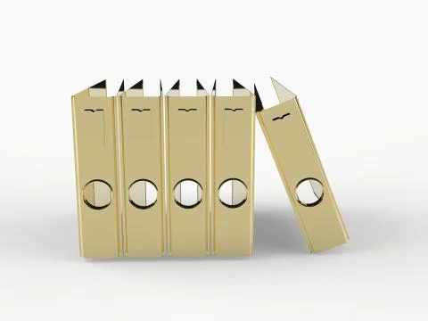 Group of golden ring binders 3D rendering Stock Illustration