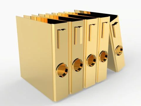 Group of golden ring binders 3D rendering Stock Illustration