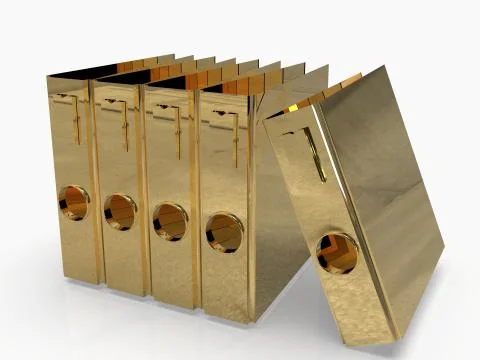 Group of golden ring binders 3D rendering Stock Illustration