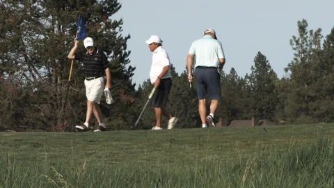 Group Of Golfers Putting On Green Stock Footage 90858743
