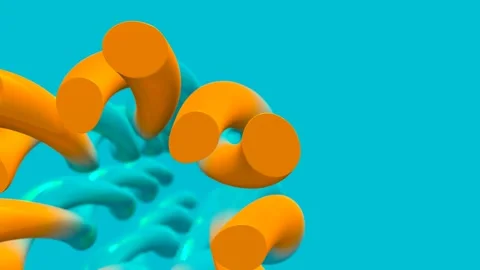 Group of gradient colored pipes on blue background 3D 4K looped animation Stock Footage 198884942