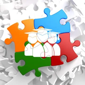 Group of Graduates Icon on Multicolor Puzzle. Stock Illustration