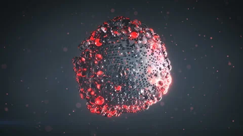 Group of gray and glowing red balls float seamless loop 3D render animation Stock Footage 128669677