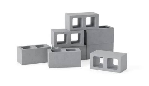 Group of gray concrete or cement brick stones stacked on white background, .. Stock Illustration