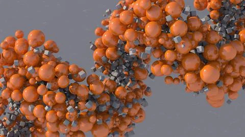 Group of gray cubes and orange balls. Gray textured background. 3d render. Stock Illustration