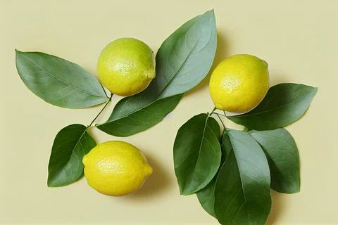 Group of green lemon leaf on light yellow background Stock-Fotos