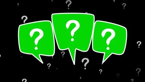 Group of Green Speech Bubbles with White Question Marks on Black Background Stock Illustration