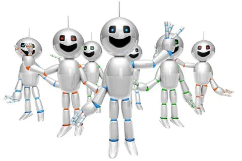 Group of greeting cartoon Robots. Stock Illustration