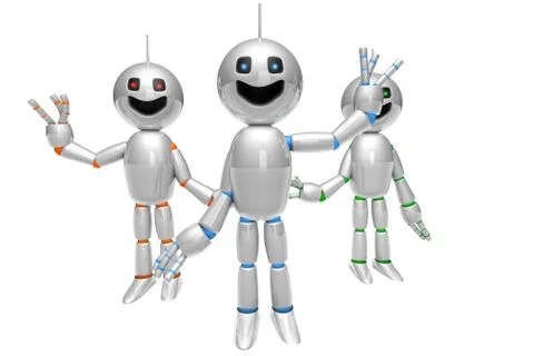 Group of greeting cartoon Robots Stock Illustration
