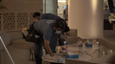 Group guys cleaning atm machine. Stock Footage 128841631