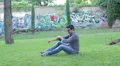 group of guys makes a joke to his friend at the park HD Footage