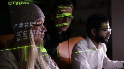Group of hacker using computer code in dark Stock Footage 69795086