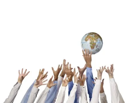 Group of hand reaching the globe Stock Photos