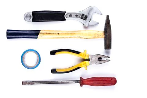 Group of hand tools isolated on white background Stock Photos