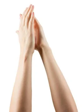 Group of hands applauding on white background Stock Photos