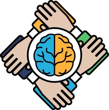 A group of hands holding a brain Illustrazione stock