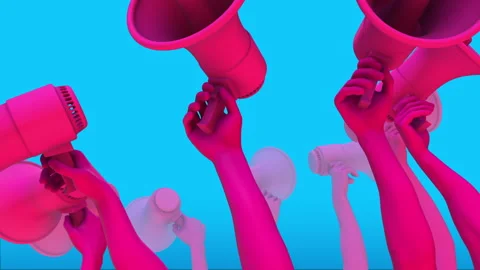 A Group Of Hands Holding Megaphones Stock Footage 293785492