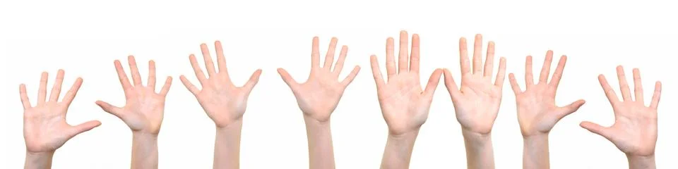 Group of hands raised up Foto stock
