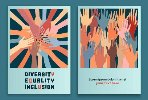 Group hands on top of each other multicultural people. Raised hands in circle Illustrazione stock
