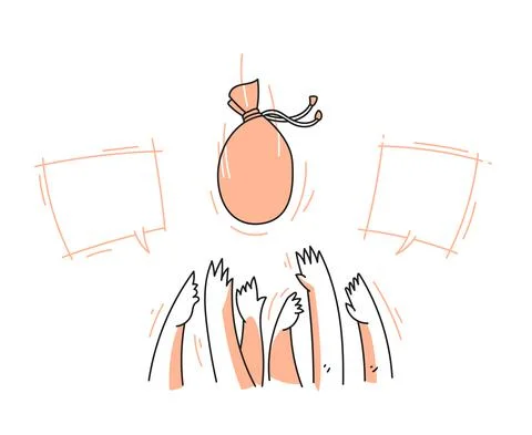 Group of hands waiting for dropping pouch surrounded by fill-able text balloo Stock Illustration