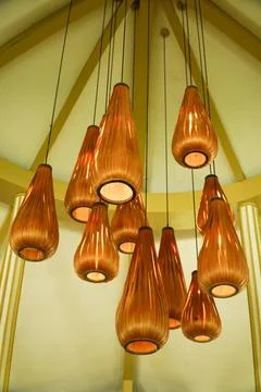 Group of hanging lights with a shallow depth of field. Stock Photos
