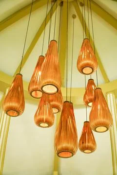 Group of hanging lights with a shallow depth of field. Stock Photos