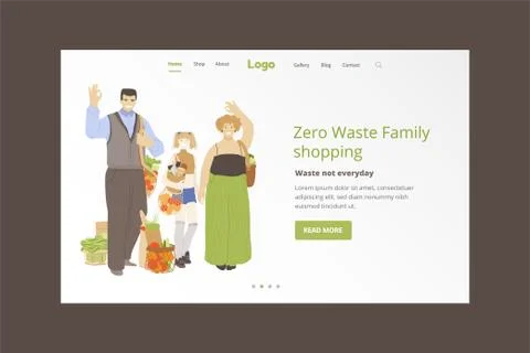 Group of happy family holding zero waste products in hands, waving hands and Stock Illustration