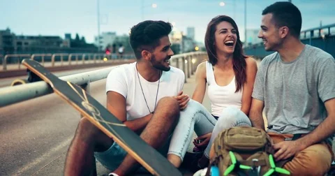 Group of happy friends hang out together Stock Footage
