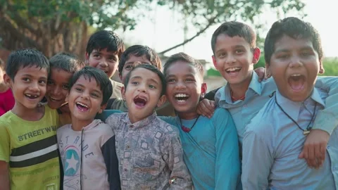 A group of happy Indian rural male kids ... | Stock Video | Pond5