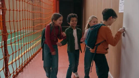 Group of happy talking multiethnic diversity pupils diverse children talk Stock Footage 270174088