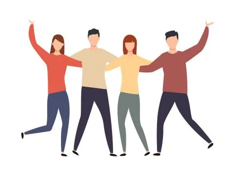 Group of happy young men and women character embracing each other Stock Illustration