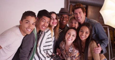 Group of happy young multi-ethnic hipsters smiling laughing and having fun Stock-Footage 58029402