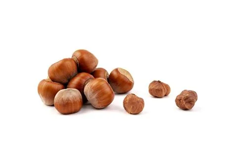 Group of hazelnuts, isolated on white background 스톡 사진