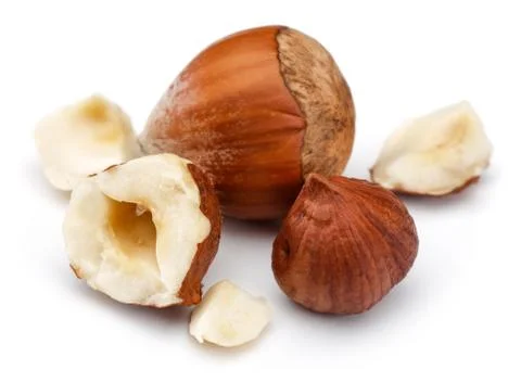 Group of hazelnuts isolated on white Stock Photos