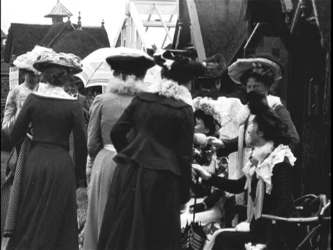 Group of high class ladies chatting at Great Yorkshire Show at Leeds, UK 1902 Video stock 136675994