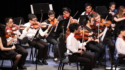 A group of high school students performing on stage Stockbeeldmateriaal 100696940