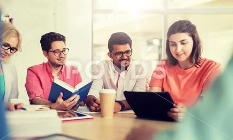 Group of high school students with tablet pc Stock Photos