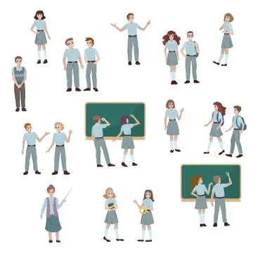 Group of high school students in uniform. Vector illustration Stock Illustration