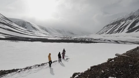 Group of Hikers Exploring the Arctic Wilderness in Svalbard 스톡 동영상 339277830