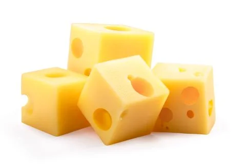 Group of holey cheese cubes, paths Stock Photos