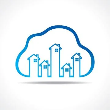 Group of up homes in the cloud stock vector Stock Illustration