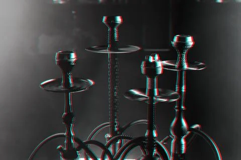 Group of hookahs in the interior of a hookah room Stock Photos