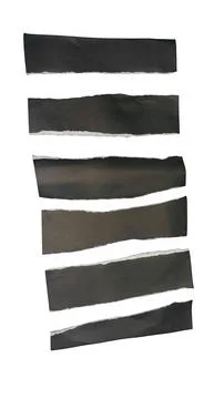 Group of horizontal torn black paper stripes isolated. 스톡 사진