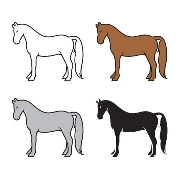 Group of horse on a white background. Wild Animals. Stock Illustration